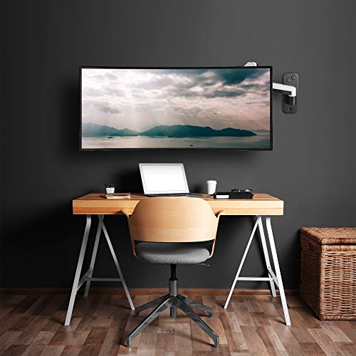 AVLT Single Extended Monitor Wall Mount for 13-32" Screens - Silver | Supports flat/curved/ultrawide screens up to 19.8 lbs. Smooth gas spring control, VESA 75x75/100x100 and clean cable routing - color: Single Extended