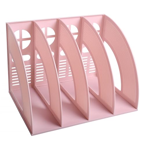A4 File Holder Magazine File Folder Desk Organizer, 4 Vertical Compartments Bookshelf Document Divider Paper Box Bookends for Office Home Organization and Storage Racks - color: Pink, size: 4 compartments