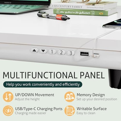 Furmax Adjustable Height Electric Standing Desk with Drawers, 48 Inch Sit Stand Desk with One-Piece Thickened Desktop & USB Charging Port for Home Office Computer Desks (White Desktop, 48 Inch) - color: White Desktop