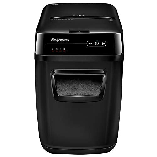 Fellowes 150-Sheet Cross-Cut Auto Feed Shredder, Black, AutoMax 150C; 9-Gallon Waste Bags, 100 Bags, 36053