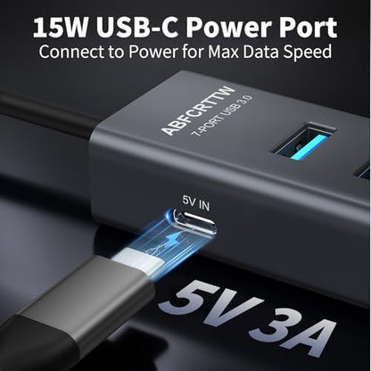 4Ft 7-Port USB Hub 3.0 for Desktop, 4 USB-A & 3 USB-C Ports Aluminium 5Gbps USB Extender Hub, USB Splitter, USB Hub Long Cable for Desktop, PC, Flash Drive, Mobile HDD SSD, Windows/XPS - size: 4FT