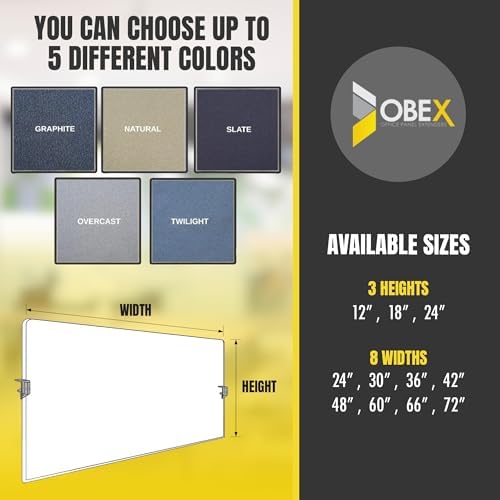 OBEX Acoustic Mounted Screen Privacy Panel Table Top Separator, Sound Blocking Desk Divider (Slate, 18" X 36") - color: Slate, size: 18"H X 36"W