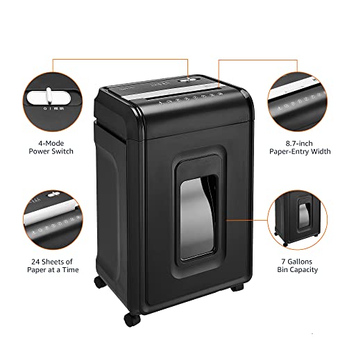 Amazon Basics 24-Sheet Cross Cut High Security Paper Shredder for Home Use, P-4 Security, CD and Credit Card Document Shredder with Pullout Basket, Black - color: Black, size: 24 Sheet