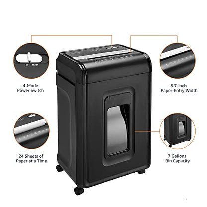 Amazon Basics 24-Sheet Cross Cut High Security Paper Shredder for Home Use, P-4 Security, CD and Credit Card Document Shredder with Pullout Basket, Black - color: Black, size: 24 Sheet