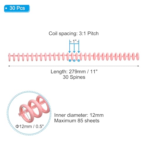 PATIKIL 12mm(1/2") Plastic Spiral Binding Coils, 30 Pcs Binding Spirals 85 Sheet Capacity Binding Spirals for Binding Paper Sheets, Deep Pink - color: Deep Pink, size: 12mm(1/2")