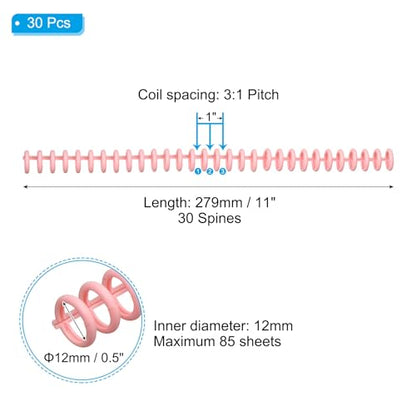PATIKIL 12mm(1/2") Plastic Spiral Binding Coils, 30 Pcs Binding Spirals 85 Sheet Capacity Binding Spirals for Binding Paper Sheets, Deep Pink - color: Deep Pink, size: 12mm(1/2")