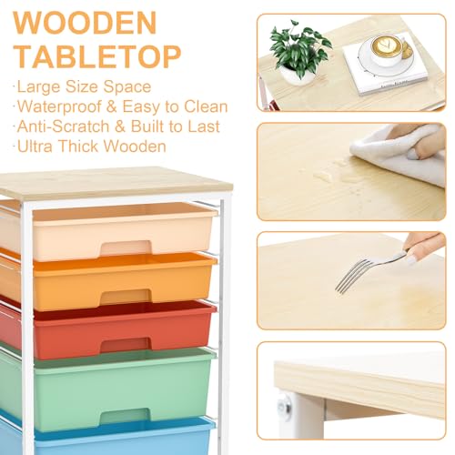 SYKIARIOL Utility Cart with Drawers,5 Drawers Storage Cart,Macaron - color: Macaron