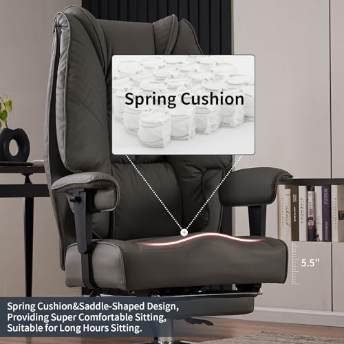 EXCEBET Big and Tall Office Chair 400lbs Wide Seat, Leather High Back Executive Office Chair with Foot Rest, Ergonomic Chairs Lumbar Support for Lower Back Pain Relief (Grey) - color: Grey