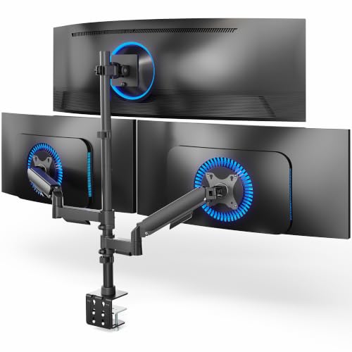 VIVO Triple Monitor Desk Mount, 32 to 49 inch Ultrawide Screens, One Fixed Screen and Two Mechanical Arms for Gaming and Office Setups, Max VESA 100x100, Holds up to 83.6 lbs, Black, STAND-V123TG