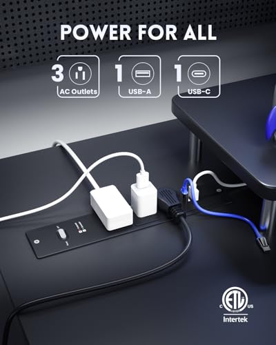 PLUGTUL Recessed Power Strip 6 FT, Flush Mount, PD 20W Fast Charging, Flat Plug, 14 Gauge, 980J Surge Protector, Black Recessed Power Strip with USB C - size: 6FT