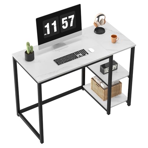 SINPAID 40" Small Computer Desk with Shelves for Home Office,White Marble - color: White Marble, size: 40 IN