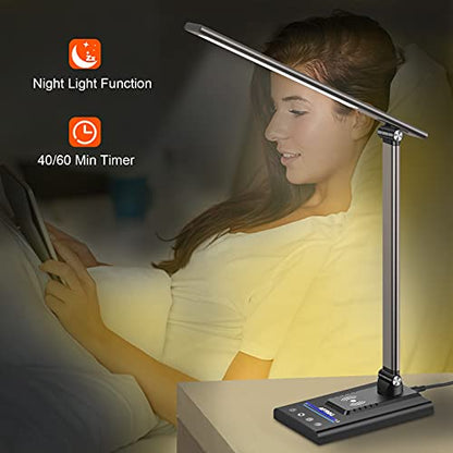 AFROG 5th Gen Multifunctional LED Desk Lamp with 10W Fast Wireless Charger, USB Charging Port,1800Lux Super Bright,5 Lighting Mode,7 Brightness, Touch Control, Auto Timer, 15W Office Table Lamp - color: Brown 5.0 Pro