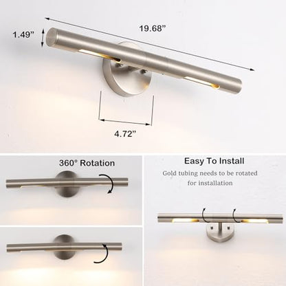 Brushed Nickel Picture Light 19 inches Modern Wall Sconce with Cylinder Metal Shades Rotatable 360°Indoor Wall Lighting Fixture Bathroom Vanity Light Bedroom Living Room - color: 19 inches Brushed Nickel-Metal Shades