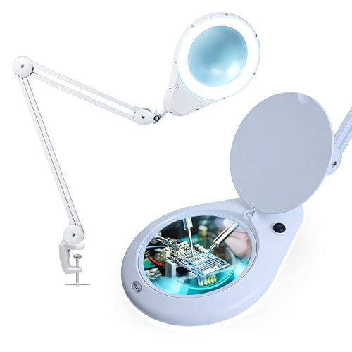 Neatfi Elite XL HD Super LED Magnifying Lamp with Clamp – 7” Glass Lens, 5-Diopter, 6500K Daylight | Glare-Free, Adjustable Arm | Reading, Sewing & Crafting (7 Inch Lens, White) - color: White, size: 7 Inch Lens