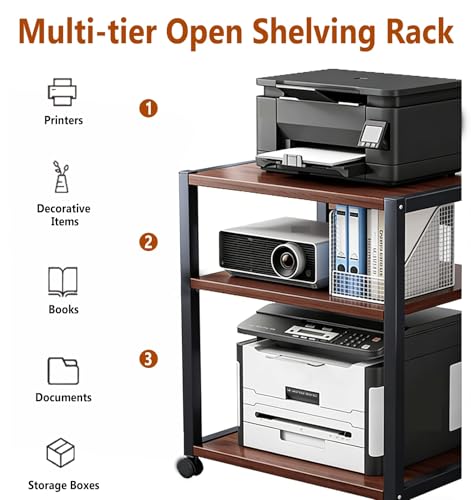 Mobile Printer Under Desk Cart for Documents, Storage Office Machine Stand with Steel Frame, Multi-Tier Shelf for Home Easy-Assemble(3-Tier) - size: 3-Tier