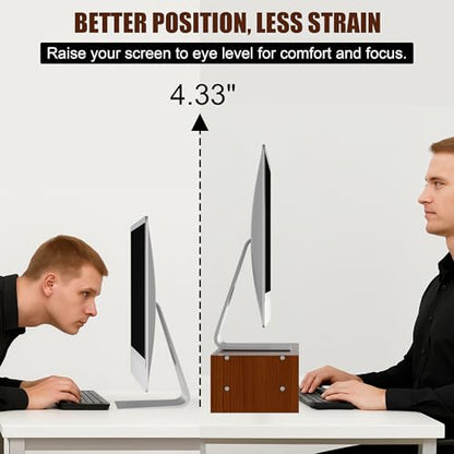 Wood Monitor Stand Riser with Storage Walnut Brown | 2 Tiers, Ergonomic Computer Stand for Laptop/PC/Printer, 16" Compact Wooden Desk Organizer, 50 lbs Weight Capacity