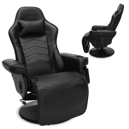 Respawn 900 Gaming Recliner Chair with Footrest, Cup Holder and Swivel | Ergonomic gaming recliner with footrest, cup holder, lumbar support, 135° recline & 360° swivel for console gaming - color: Black