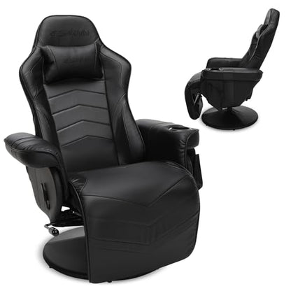 Respawn 900 Gaming Recliner Chair with Footrest, Cup Holder and Swivel | Ergonomic gaming recliner with footrest, cup holder, lumbar support, 135° recline & 360° swivel for console gaming - color: Black