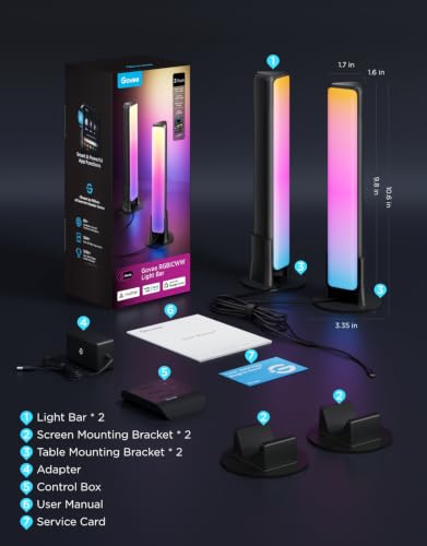 Govee Smart Light Bar, RGBICWW TV Lights for Living Room, Gaming, Black - color: Black
