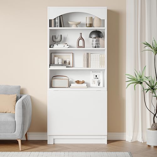 Einhomn Folding Desk with Storage, Space-Saving Foldable Convertible Writing Table, Wall Mount Fold Out Computer Desk for Home Office, Craft Room, Living Room, Bedroom, White - color: White