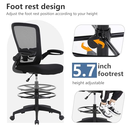 PayLessHere | Ergonomic Drafting Chair | Black | 220lbs Capacity - color: Black