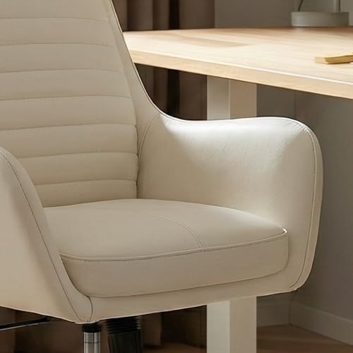 COLAMY Ellis High-Back Home Office Desk Chair, Leather Executive Chair with Integrated Armrests, Beige - color: Beige