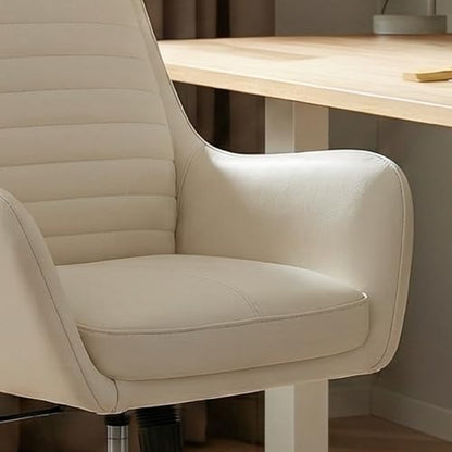 COLAMY Ellis High-Back Home Office Desk Chair, Leather Executive Chair with Integrated Armrests, Beige - color: Beige