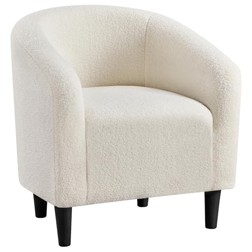 Yaheetech Sherpa Accent Chairs, Compact Furry Barrel Chairs with a Curved Silhouette for Small Spaces, Living Room, Bedroom, Ivory - color: Ivory (Boucle), style: without Ottoman