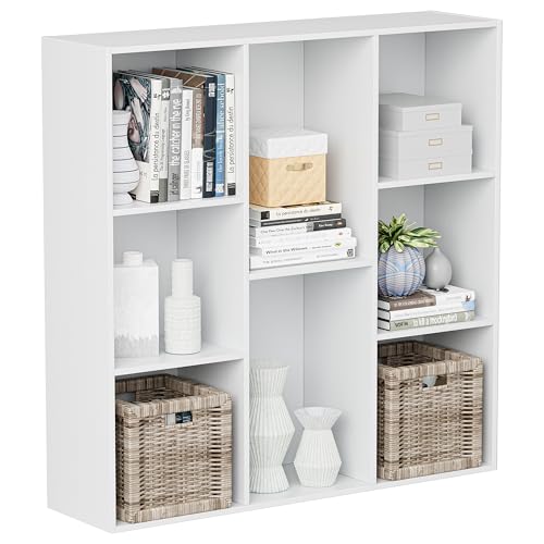 VDNEND Wooden Cube Storage Organizer with Closed Back Panel, 11in Cube Shelf Opening, Bookshelf, Display Shelf,Closet Cabinet for Home and Office (Embossed White, 8-Cube 35.98L*9.45W*35.91H) - color: Embossed White, size: 8-Cube 35.98L*9.45W*35.91H