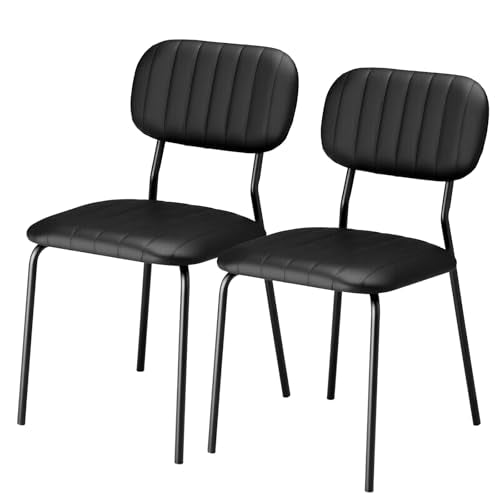VINGLI Stackable Dining Chair Set of 2, PU Padded Seat Metal Frame Stacking Chair for Home Kitchen Office Waiting Room Reception Church Banquet，Black - color: Black