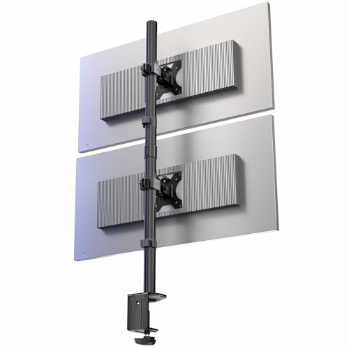 VIVO Dual Vertically Stacked Monitor Desk Mount, Extra Tall Adjustable Stand for 2 Ultrawides up to 34 inches, 22 lbs Capacity, Black, STAND-V002T | Black, Adjustable Monitor Arm, Grommet or C-Clamp Mounting, Vertical Computer Stand for 2 Monitors, Holds
