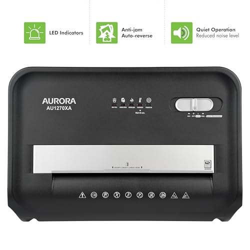 Aurora AU1270XA Professional Grade 12-Sheet Security P-4 Cross-Cut Paper and Credit Card/ 20 Minutes Continuous Run Time Shredder - style: 12-Sheet CrossCut Black