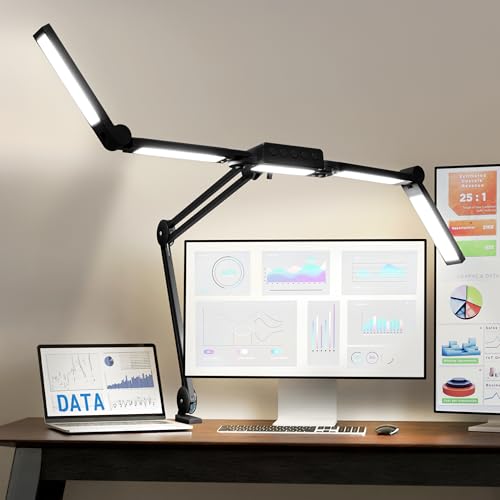 Neatfi Pro LED Desk Lamp | 3,000 Lumens | Dimmable | 360 SMD LEDs, 30W, CRI 95 | Adjustable Light Modes | Task Lamp for Home Office, Study, Workstation (Black, 44-Inch, CCT with Clamp) - color: Black, size: 44-Inch, CCT with Clamp