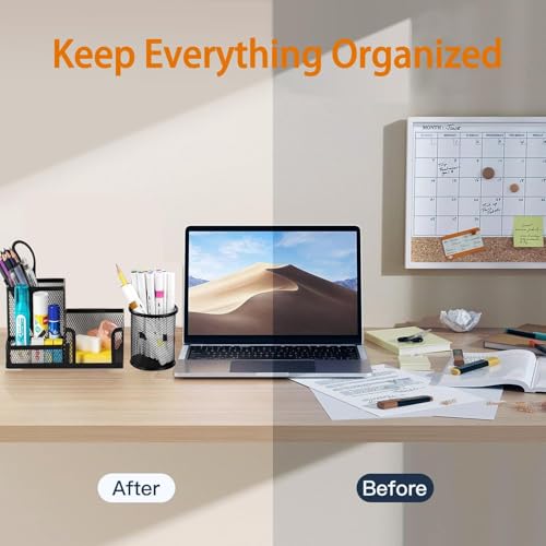 Moonlik Mesh Pen Holder Desk Organizer Set, Pencil Storage Holder with 3 Compartments, Office School Home Desktop Supplies, Desk Accessories for Paper Clip, Sticky Notes(2pack, Black) - style: 2pcs desk organizers