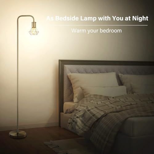 BoostArea Gold Floor Lamp, Industrial Floor Lamp, Minimal Standing Lamp, E26 Socket, On/Off Footswitch, Whole Metal, Modern Small Simple Stand Up Lamp for Bedroom Living Room, Vintage, Mid Century - color: White with bulb