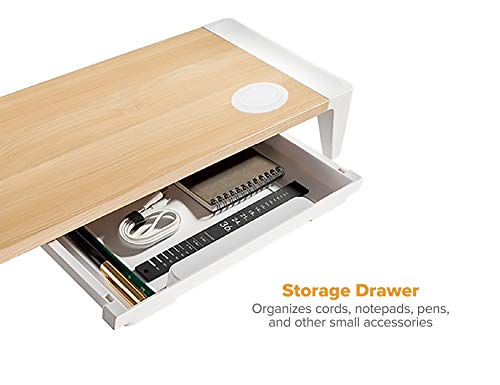 Bostitch Office Wooden Monitor Stand with Wireless Charging Pad, Drawer for Storage, Adjustable Height Riser Includes Removable Non-Skid Rubber Feet - Wood Grain and White (STND-2408WH) - style: Wood-Grain Riser