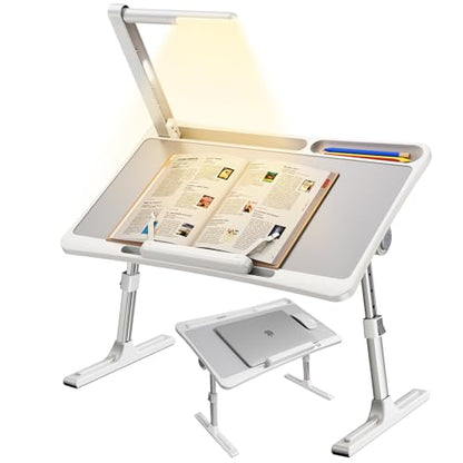Laptop Desk Bed Table with LED Light,Adjustable Lap Desk Bed Tray,Portable Folding Couch Table Bookstand with Page Clip,Car Rear Seat Sofa Floor Laptop Tray Stand for Adult Kids Reading Writing Eating - size: lapdesk with light