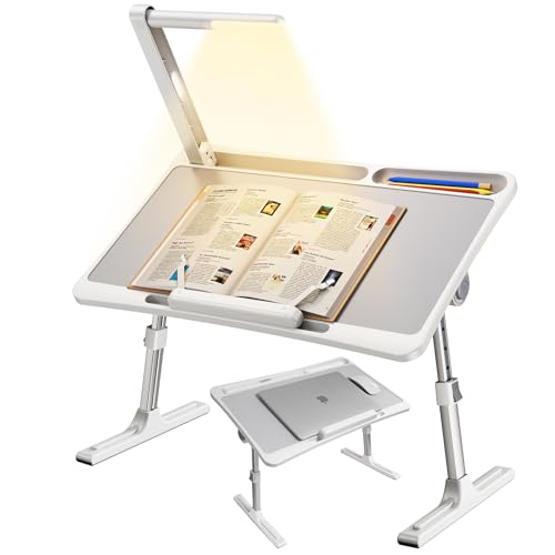 Laptop Desk Bed Table with LED Light,Adjustable Lap Desk Bed Tray,Portable Folding Couch Table Bookstand with Page Clip,Car Rear Seat Sofa Floor Laptop Tray Stand for Adult Kids Reading Writing Eating - size: lapdesk with light