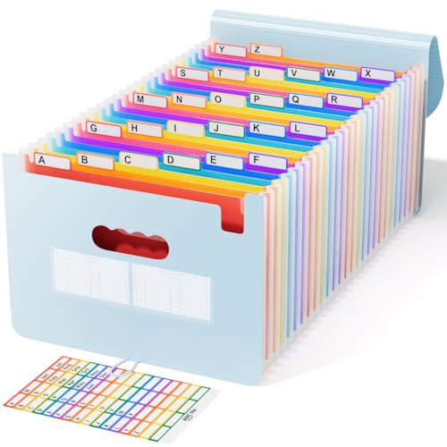 ABC life 26-Pocket Accordion File Organizer, Expanding File Folder | Letter/A4 Size, Plastic Monthly Bill & Tax Receipt Holder with A-Z Tabs for Home, Office, Classroom - Light Blue - color: Light Blue