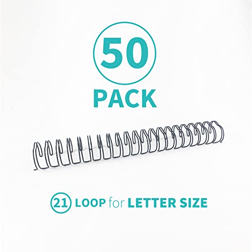 Binditek 50 Pack Double Loop Wire Binding Spines, 1Inch Binding Wire for Letter Size, 2:1 Pitch, 220 Sheet Capacity, 21-Loop, Black, for Students and Coworkers | Wire Binding Spines for Letter Size, 21-Loop, 220 Sheet Capacity, for Reports, Manuals and Pr