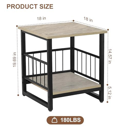 DHMAKER End Table, Industrial Side Table with 2-Tire Storage Shelf, 180LBS Mini Fridge Stand with Adjustable Feet, 18"x18" Wood Night Stand Small Bedside Table for Living Room Bedroom, Grey - color: Grey 1pc 18inch
