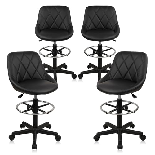 Small Rolling Stool with Backrest - 360° Swivel Chairs with Wheels, Adjustable Height Footrest Armless Vanity Chair, Thickened Seat Cushion Stool Chairs for Spa, Shop, Salon, Massage, Black, 4 Pack - color: Roubert_black, size: 4 Pack