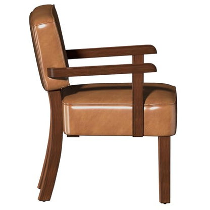 FAGAGA Faux Leather Accent Chair, Mid-Century Armchair with Wood Frame | Upholstered Living Room Chair, Comfy Reading Chair for Bedroom, Waiting Room, Home Office, Easy Assembly, Brown - color: Faux Leather Brown, size: One Chair