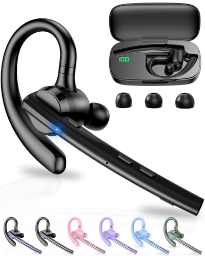 New Bee Bluetooth Headset V5.1 72H Talk Time Dual Mic with Mute Button for Business, Wireless Hand-Free Bluetooth Earpiece with 500mAh Charging Case for Cell Phone Calls Trucker Driver Laptop - color: Matte black