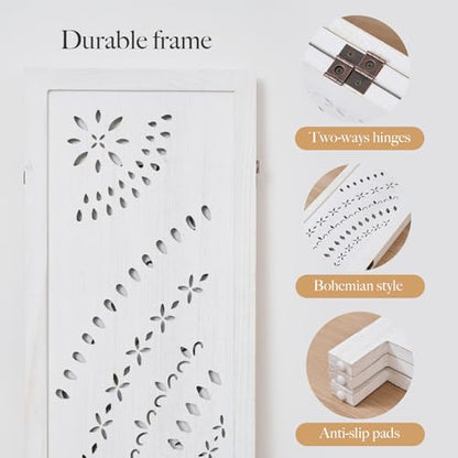 66.9Inch Folding Room Divider, 3 Panels Wood Carved Privacy Screens, Free Assembled Freestanding Partition for Home Office Restaurant Bedroom (White-Washed) - color: White-washed, size: 3 Panels