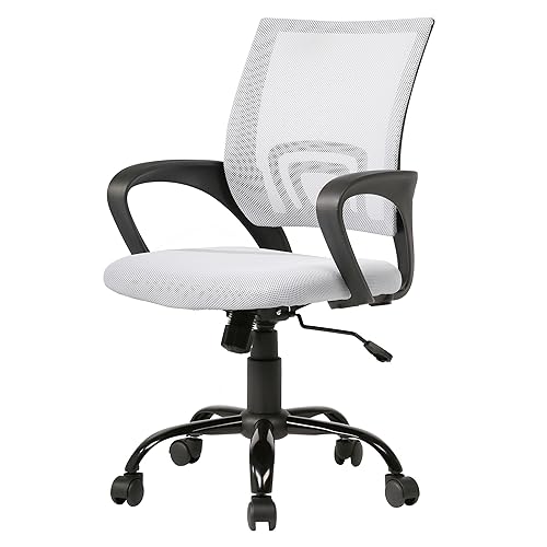 PayLessHere Office Computer Chair Ergonomic Cheap Desk Chair Adjustable Comfortable Mid Back Task Rolling Swivel with Lumbar Support for Home Office (Pack of 1, White) - color: White, style: pack of 1