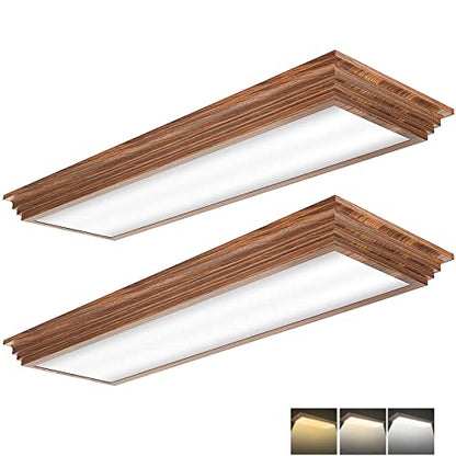 2FT LED Light Fixture with 3000K/4000K/5000K CCT Selectable Dimmable 2 Foot LED Linear with Wooden Look 30W 3300LM Flush Mount Ceiling Wraparound for Kitchen, Bedroom, Laundry, 2 Pack - size: 2FT | 2 Pack