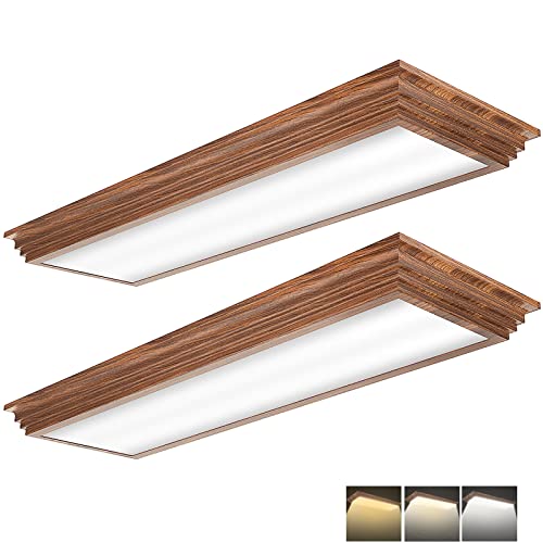 2FT LED Light Fixture with 3000K/4000K/5000K CCT Selectable Dimmable 2 Foot LED Linear with Wooden Look 30W 3300LM Flush Mount Ceiling Wraparound for Kitchen, Bedroom, Laundry, 2 Pack - size: 2FT | 2 Pack