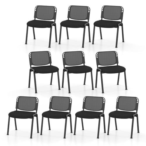 COSTWAY Stackable Guest Reception Chairs Set of 10 with Mesh Backrest | Meeting Room Chairs with Upholstered Wide Seat, Metal Frame, Anti-slip Foot Pads, Conference Chairs No Wheels for Office - size: 10 Pack