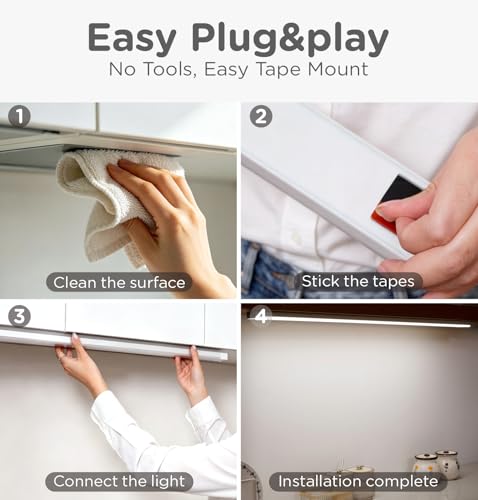 Under Cabinet Lighting Plug in, AC120V 3CCT 3000/4000/5000K Motion Sensor Light Indoor with Timer, Super Bright Linkable LED Counter Light for Kitchen, Closet, White 12 Inch, 1Pack - size: 12 Inch